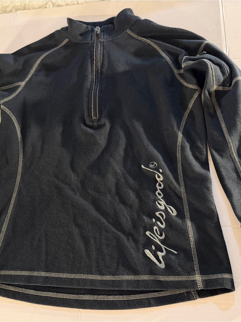 #330 Life Is Good Women’s Dark Navy Half-Zip Pullover with Contrast Stitching